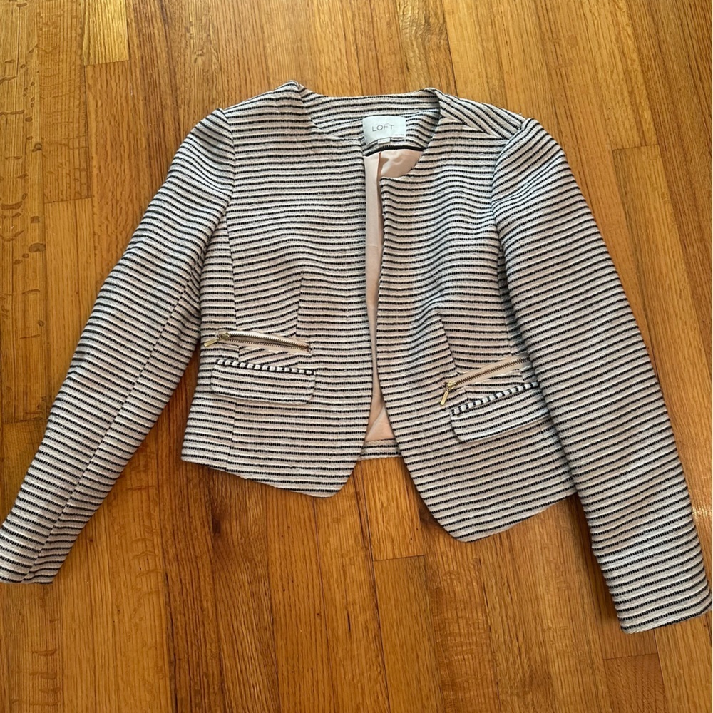 LOFT Black and White Striped Jacket